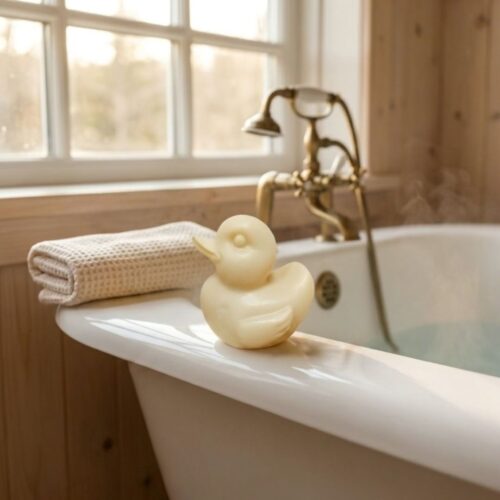foto de patito de jabón al filo de la bañera
